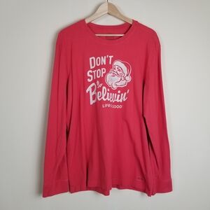 Life Is Good Long Sleeve Crusher Tee Shirt Don't Stop Believin Santa Large